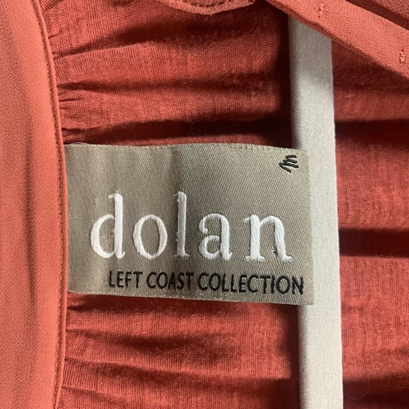 Dolan Blouse Womens M Coral Stretch Split Neck Pleated Roll Tab Long Sleeve 7646 - Picture 5 of 8
